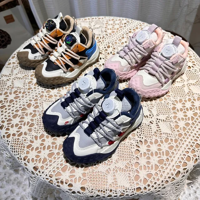 Nike White Navy Layered Mesh And Synthetic Overlays Rope-Style Laces Chunky Sneakers 3