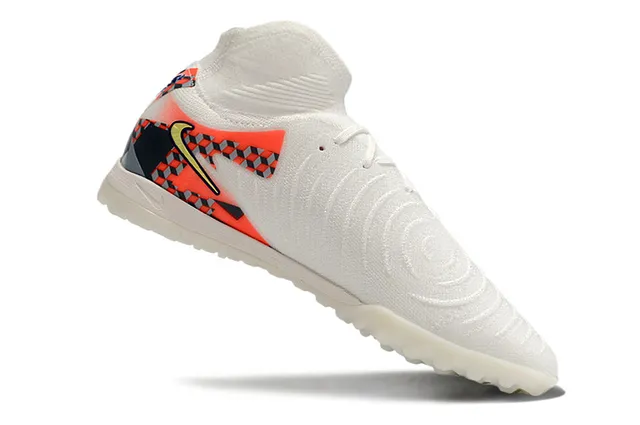 Nike White Orange Sock-Fit Knit Collar Geometric Multicolor Paneling Turf Soccer Shoes 2