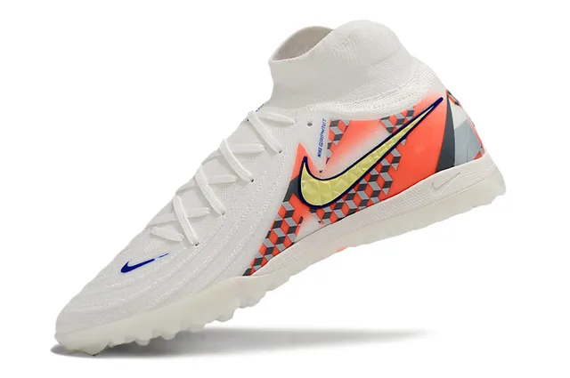 Nike White Orange Sock-Fit Knit Collar Geometric Multicolor Paneling Turf Soccer Shoes 3