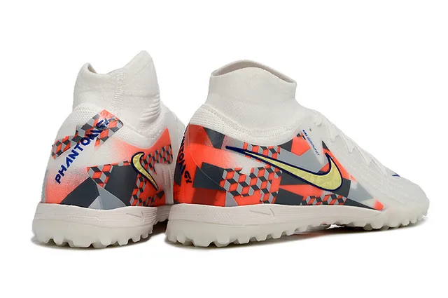 Nike White Orange Sock-Fit Knit Collar Geometric Multicolor Paneling Turf Soccer Shoes 5