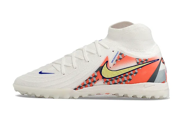 Nike White Orange Sock-Fit Knit Collar Geometric Multicolor Paneling Turf Soccer Shoes 7