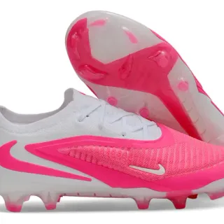 Nike White Pink Low-Cut Knit Upper Translucent TPU Heel Cage Firm-Ground Soccer Shoes