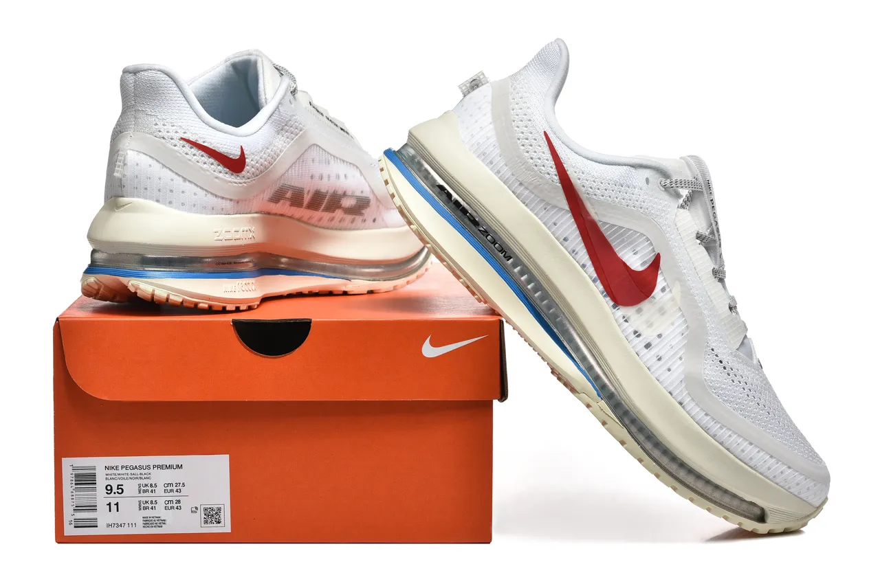 Nike White Red Engineered Mesh Upper Full-Length Visible Air Zoom Unit Running Shoes 2