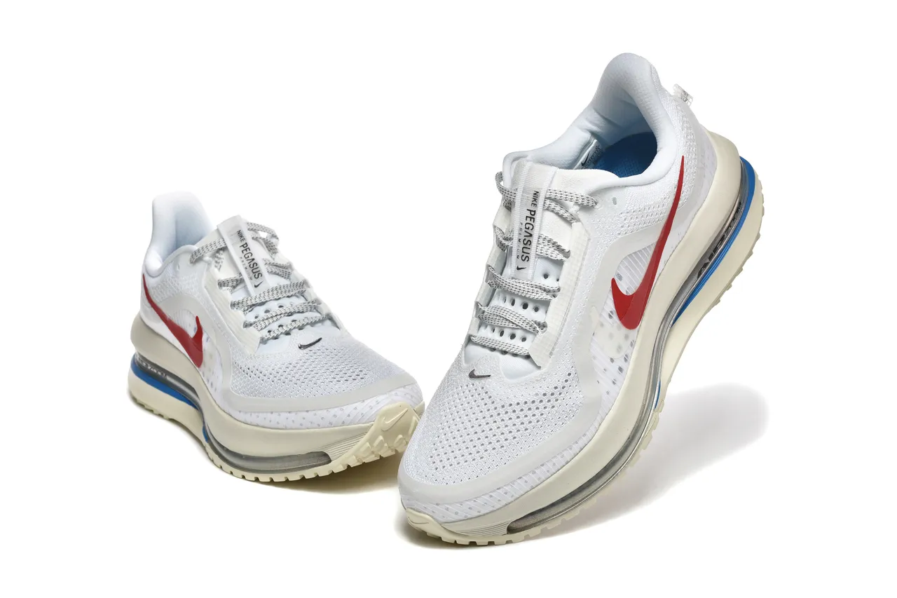 Nike White Red Engineered Mesh Upper Full-Length Visible Air Zoom Unit Running Shoes 6