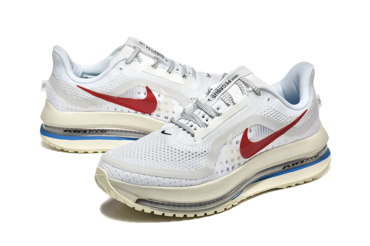 Nike White Red Engineered Mesh Upper Full-Length Visible Air Zoom Unit Running Shoes 7