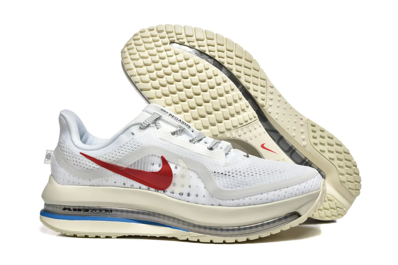 Nike White Red Engineered Mesh Upper Full-Length Visible Air Zoom Unit Running Shoes 8
