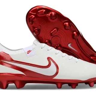 Nike أحذية كرة القدم أبيض أحمر بوتي منخفض بناء لامع معدني أكسنتس أرض صلبة أحذية كرة القدم