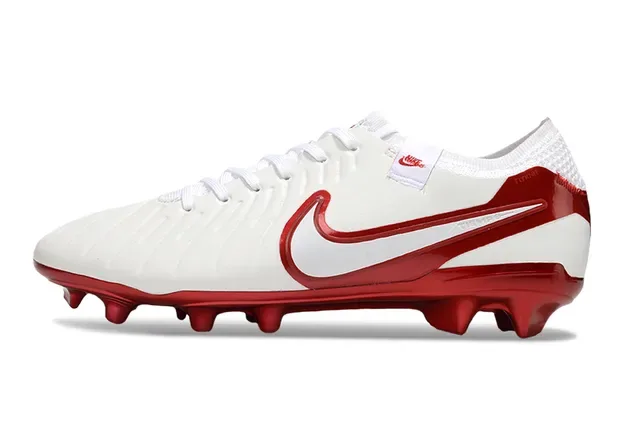 Nike أحذية كرة القدم أبيض أحمر بوتي منخفض بناء لامع معدني أكسنتس أرض صلبة أحذية كرة القدم 12