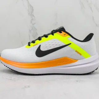 Nike White Yellow Breathable Mesh Upper Neon And Orange Accents Running Shoes