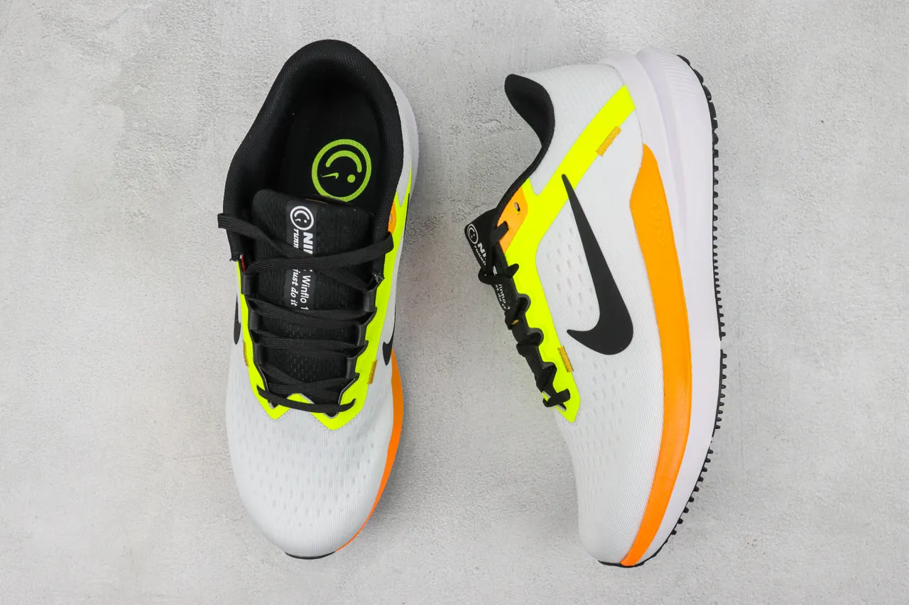 Nike White Yellow Breathable Mesh Upper Neon And Orange Accents Running Shoes 3