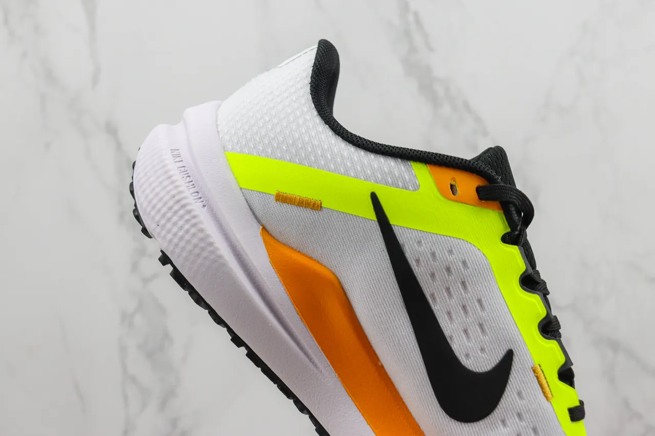 Nike White Yellow Breathable Mesh Upper Neon And Orange Accents Running Shoes 5