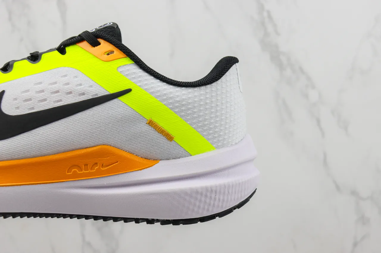 Nike White Yellow Breathable Mesh Upper Neon And Orange Accents Running Shoes 7