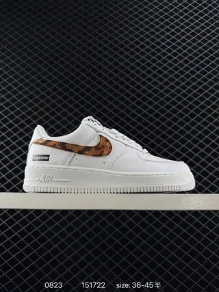 Nike x Supreme Air Force 1 Low White Leopard Swoosh Lifestyle Sneakers 2