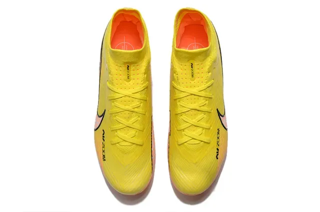 Nike Amarelo Laranja Alto-Corte Superior de Malha Estudos Conicos Solo Firme Sapatos de Futebol 2