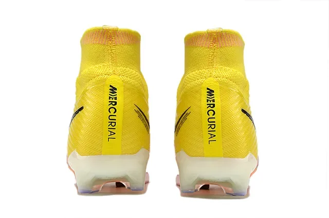 Nike Amarelo Laranja Alto-Corte Superior de Malha Estudos Conicos Solo Firme Sapatos de Futebol 4