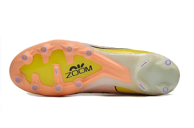 Nike Amarelo Laranja Alto-Corte Superior de Malha Estudos Conicos Solo Firme Sapatos de Futebol 6