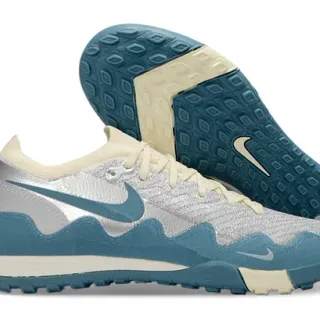 Nike Zoom 2K Blue Silver Wave-Shaped Synthetic Cage Metallic Knit Upper Sneakers