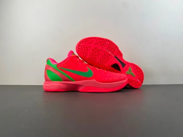 Nike Zoom Kobe VI Bright Red and Neon Green Basketball Shoes 13