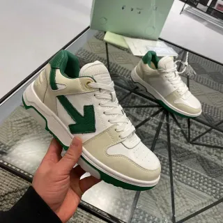 Off-White Arrow Beige Green Paneled Leather Upper Diagonal Motif Lifestyle Sneakers