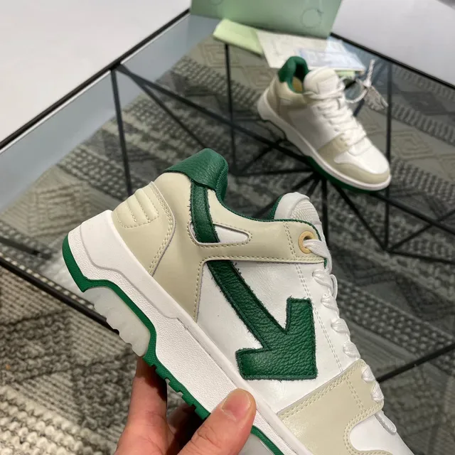 Off-White Arrow Beige Green Paneled Leather Upper Diagonal Motif Lifestyle Sneakers 3