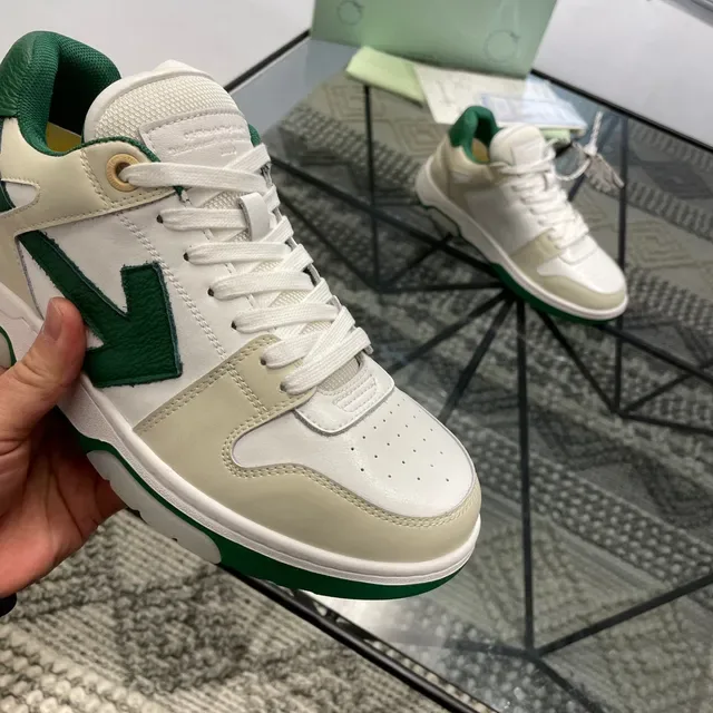 Off-White Arrow Beige Green Paneled Leather Upper Diagonal Motif Lifestyle Sneakers 4