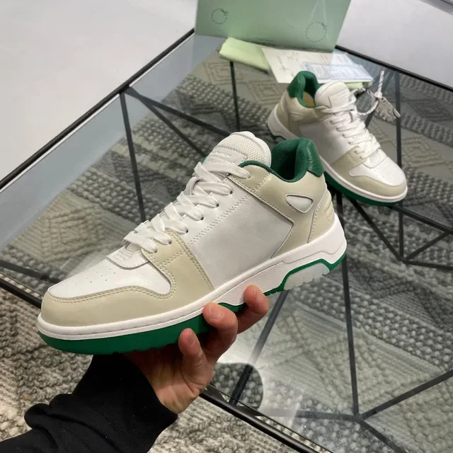 Off-White Arrow Beige Green Paneled Leather Upper Diagonal Motif Lifestyle Sneakers 5
