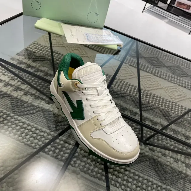 Off-White Arrow Beige Green Paneled Leather Upper Diagonal Motif Lifestyle Sneakers 6