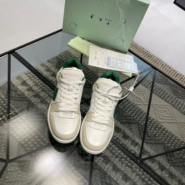 Off-White Arrow Beige Green Paneled Leather Upper Diagonal Motif Lifestyle Sneakers 7
