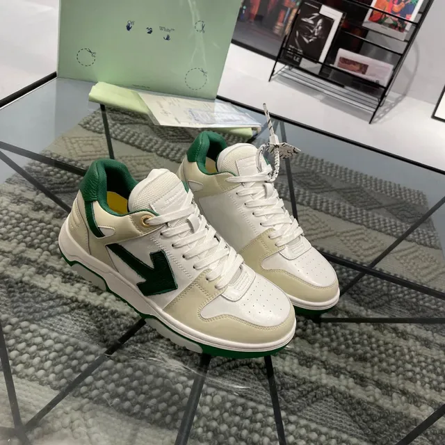 Off-White Arrow Beige Green Paneled Leather Upper Diagonal Motif Lifestyle Sneakers 8