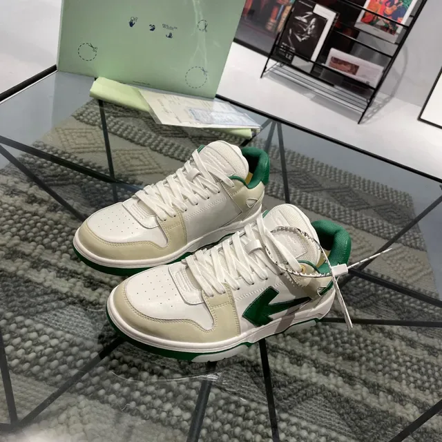 Off-White Arrow Beige Green Paneled Leather Upper Diagonal Motif Lifestyle Sneakers 9