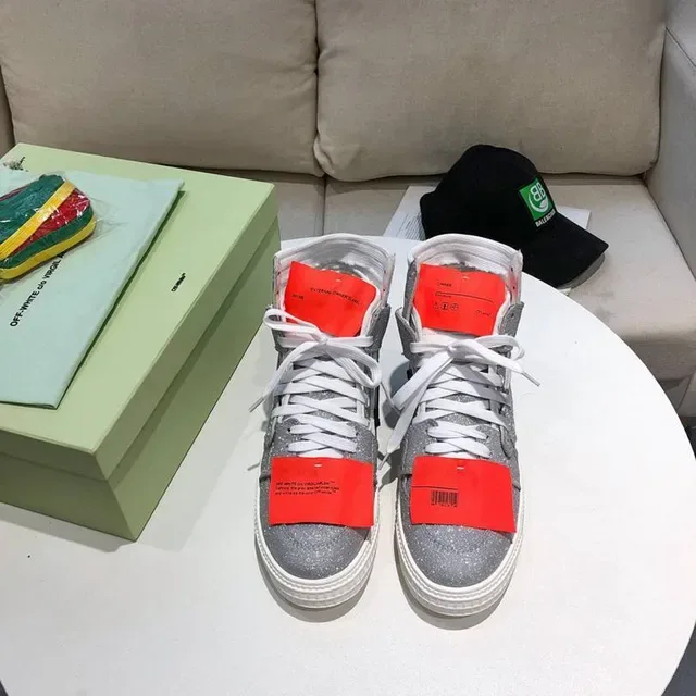 Off-White Arrow High-Top Glitter Silver Lifestyle Sneakers 3