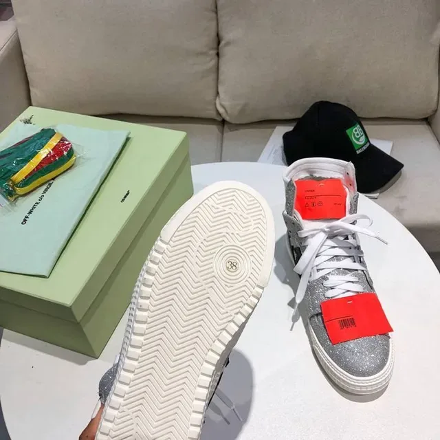 Off-White Arrow High-Top Glitter Silver Lifestyle Sneakers 4
