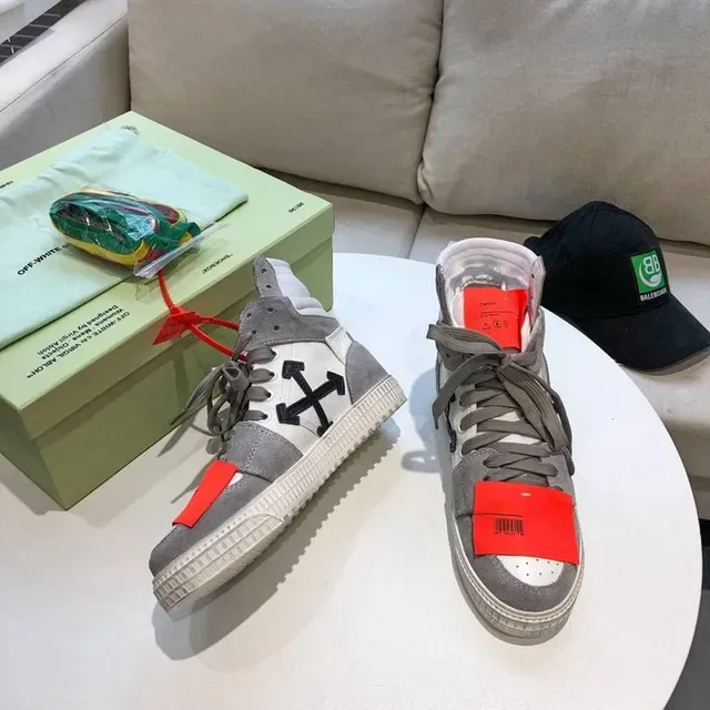 Off-White Flèche Diagonale Gris Blanc Chaussures Lifestyle Hautes 6