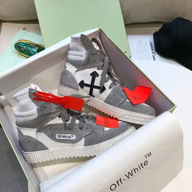 Off-White Flèche Diagonale Gris Blanc Chaussures Lifestyle Hautes 10
