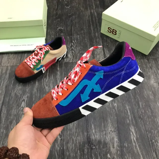 Off-White Multicolor Multi-Panel Suede Construction Diagonal Striped Midsole Lifestyle Sneakers 4