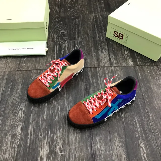 Off-White Multicolor Multi-Panel Suede Construction Diagonal Striped Midsole Lifestyle Sneakers 8