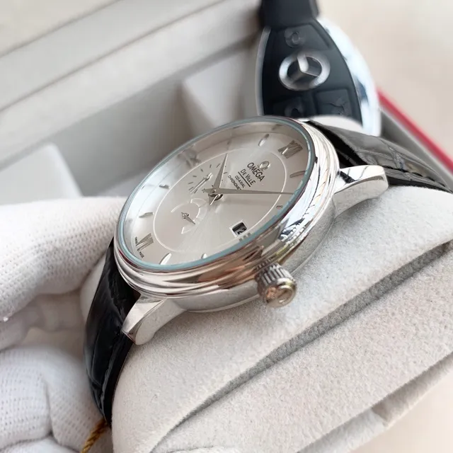 Omega De Ville Prestige Co-Axial Chronometer Silver Dial Black Leather Mechanical Watch 9
