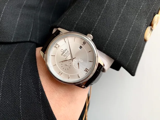 Omega De Ville Prestige Co-Axial Chronometer Silver Dial Black Leather Mechanical Watch 12