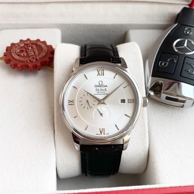 Omega De Ville Prestige Co-Axial Chronometer Silver Dial Black Leather Mechanical Watch 14