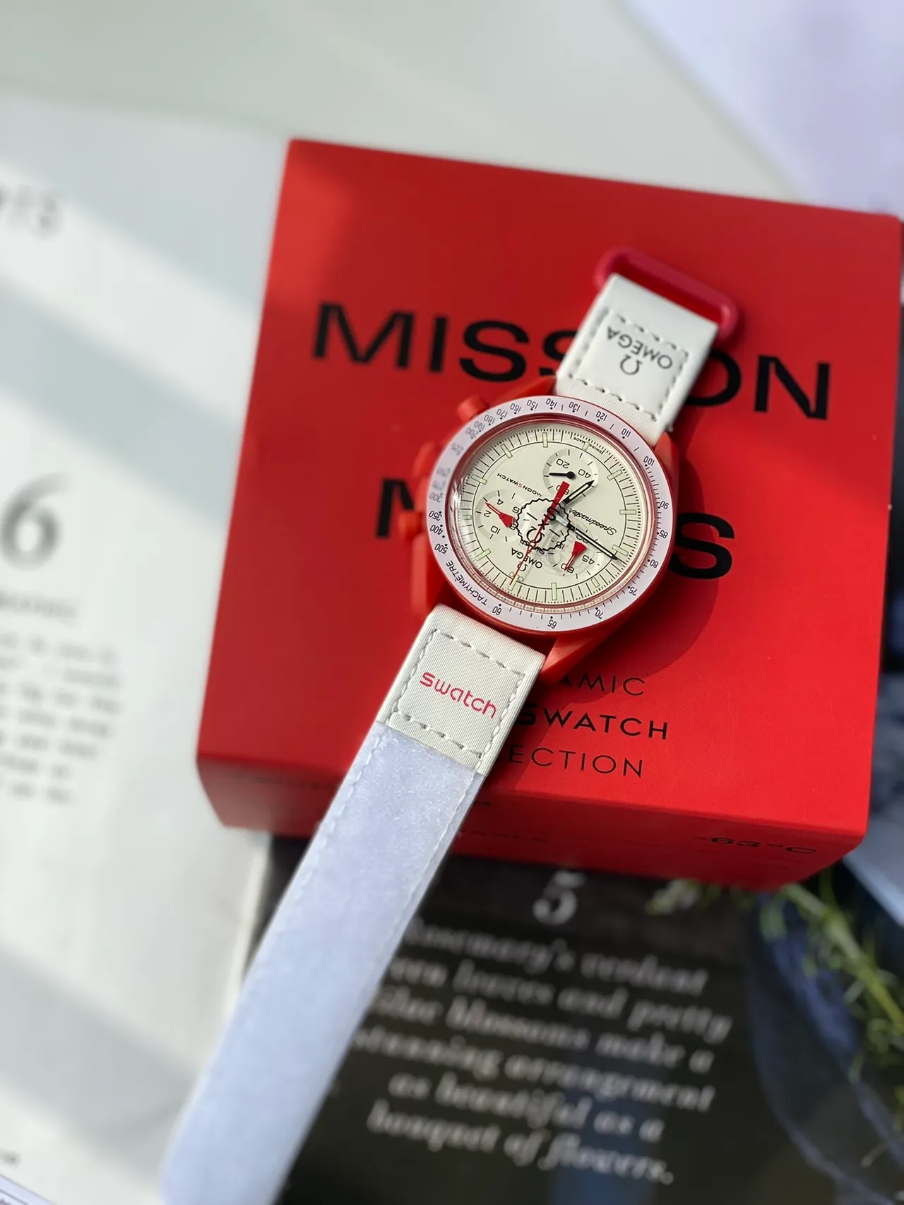 Omega Speedmaster MoonSwatch Red and White Mechanical Watch 5
