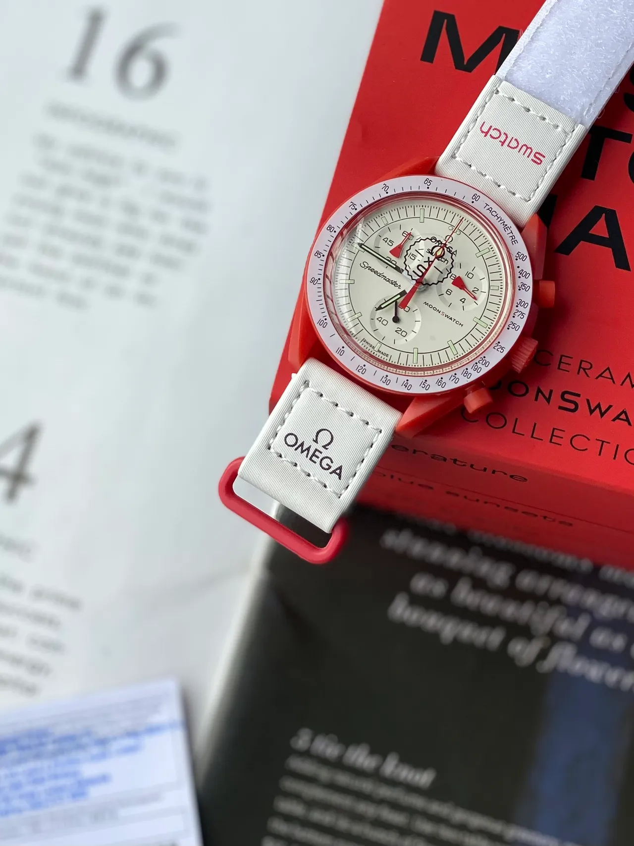 Omega Speedmaster MoonSwatch Red and White Mechanical Watch 6