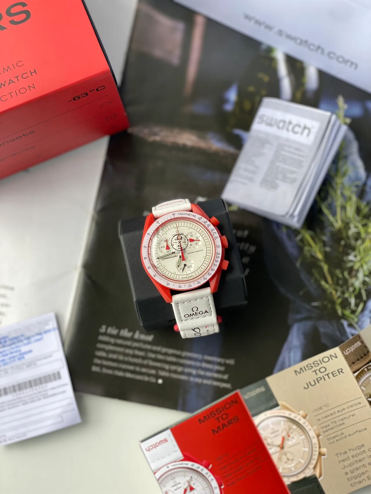 Omega Speedmaster MoonSwatch Red and White Mechanical Watch 7