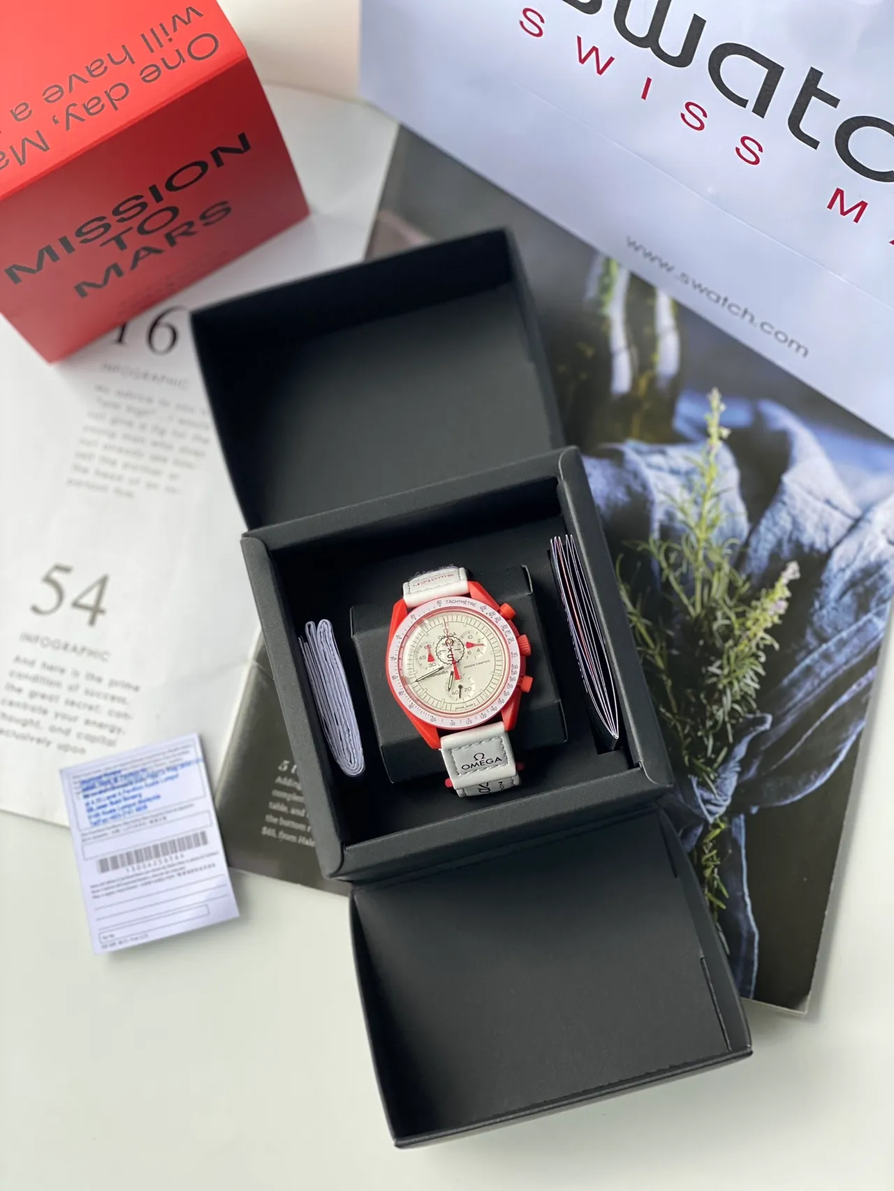 Omega Speedmaster MoonSwatch Red and White Mechanical Watch 9