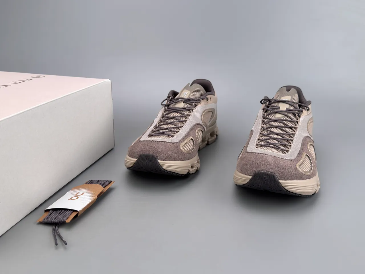 On Beige Brown Open Hexagonal CloudTec Midsole Mesh And Suede Panel Construction Sneakers 2