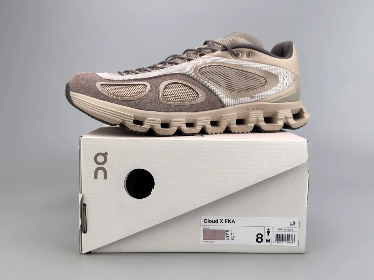 On Beige Brown Open Hexagonal CloudTec Midsole Mesh And Suede Panel Construction Sneakers 3