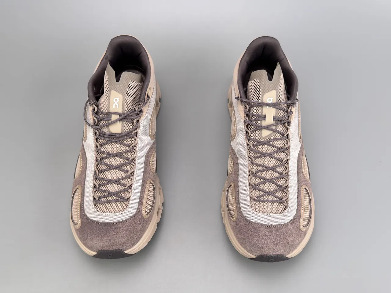On Beige Brown Open Hexagonal CloudTec Midsole Mesh And Suede Panel Construction Sneakers 8