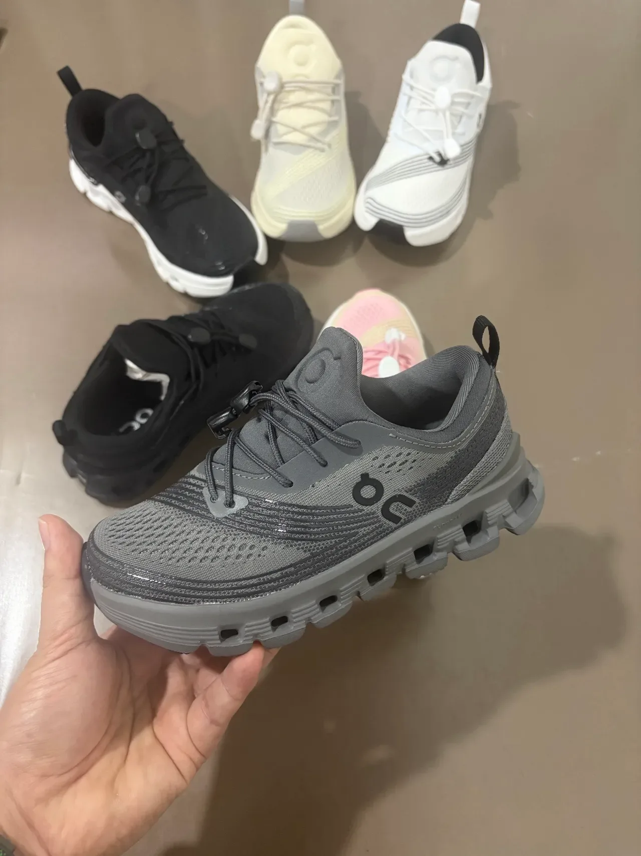 On Beige Gray Engineered Mesh Upper Open-Cell CloudTec Midsole Lifestyle Sneakers 9