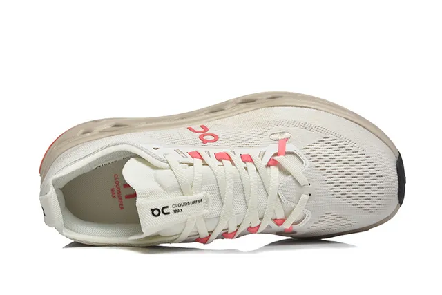 On Beige Pink Engineered Knit Upper Open Hexagonal CloudTec Pods Running Shoes 2