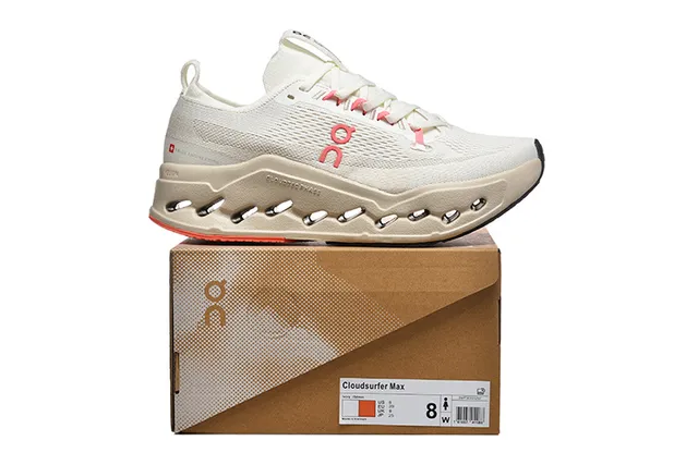On Beige Pink Engineered Knit Upper Open Hexagonal CloudTec Pods Running Shoes 5