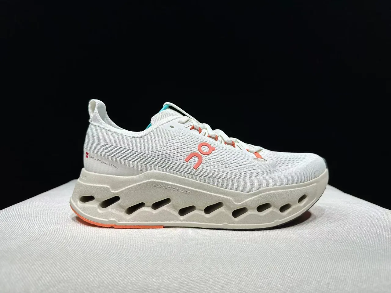 On Beige Pink Engineered Knit Upper Open Hexagonal CloudTec Pods Running Shoes 8
